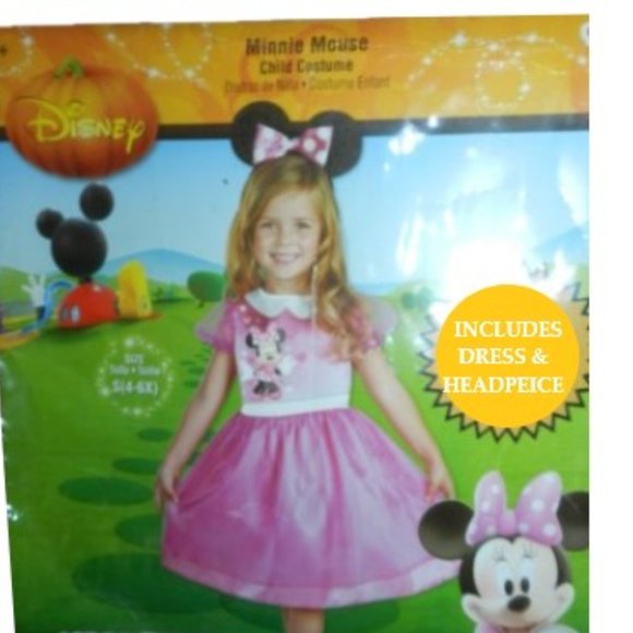 🆕 Minnie Mouse Pink/White Mickey Mouse Clubhouse Dress & Headbow 4-6x NWT - Picture 3 of 12